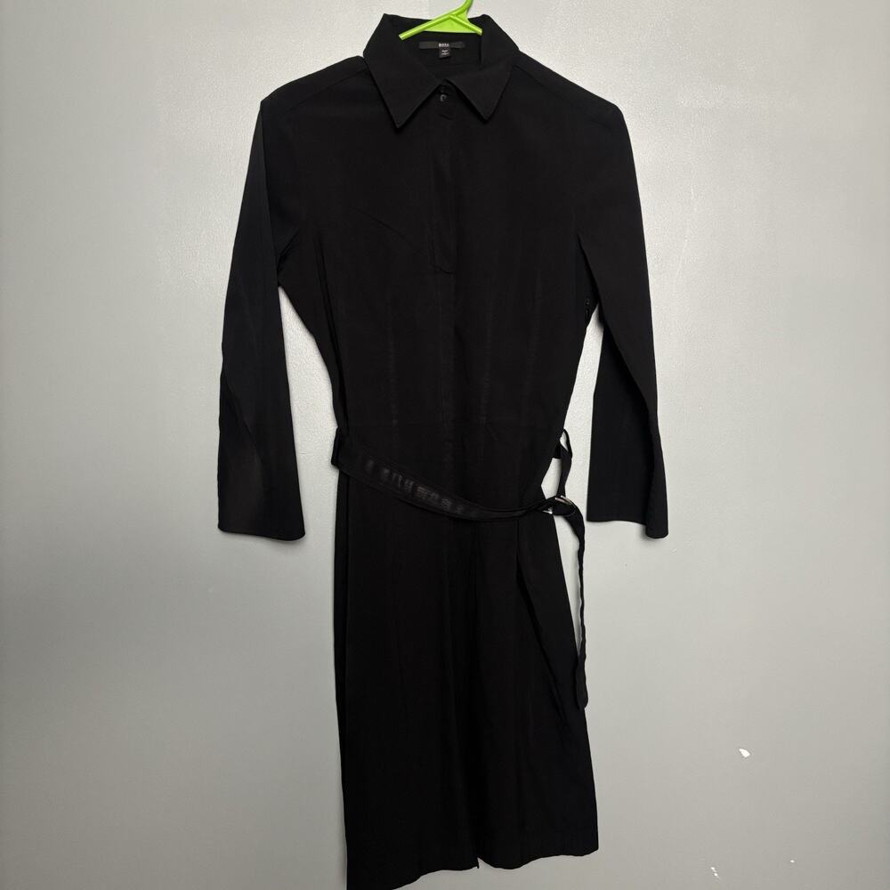 HUGO By Hugo Boss Women’s Black Belted Collar Dress Medium